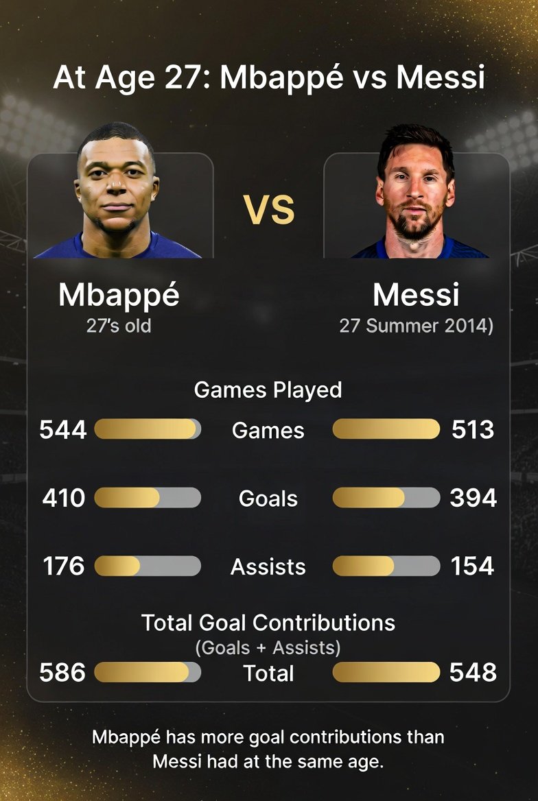 Adalet2000211's tweet photo. @JossyFCB Trophies heavily depends on the team they play in. Messi played with Xavi, Iniesta, Ronaldinho, etc. Mbappe didn't play in such good teams. https://t.co/CsbAgE5oc5
