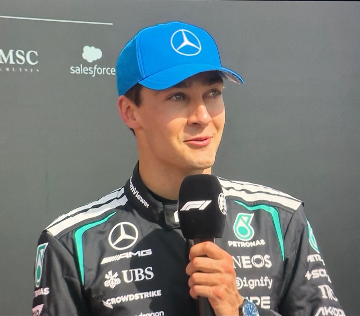 georgesrussells's tweet photo. GR: "My first time on podium here in Silverstone"

*crowd cheeringgg* 🥹🥹🥹🩵 #homeboy https://t.co/L72EmdGKIx