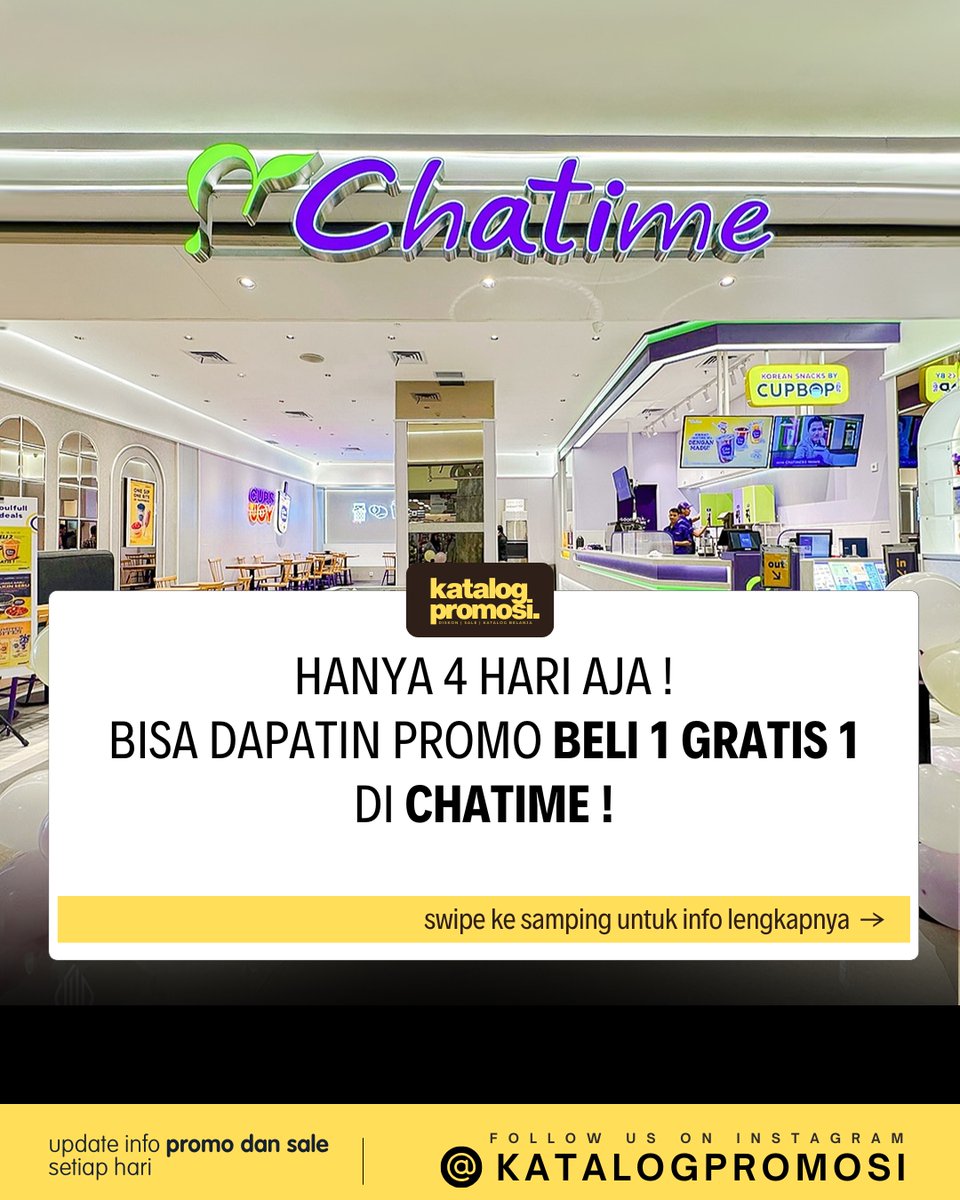 katalogpromosi's tweet photo. Chatime lagi ada promo Buy 1 Get 1 nih!
Beli Large apa pun plus topping, langsung dapet free Pure Cocoa.
berlaku besok mulai tanggal 6-9 Juli, gaskeun melipir! Link lengkapnya cek bawah! 👇
#Chatime #PromoJajan https://t.co/eNI5A4TFRt