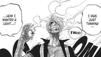 3SkullJoe's tweet photo. #ONEPIECE1189 

A really cool and subtle way for Oda to frame Sanji's defining moment of realising his Conqueror's Haki potential would be for Sanji to ditch his cigarettes.

Sanji sparking up has become recognised as some of his most iconic moments, but the habit of smoking is  arguably the core of his struggle with self-worth, as it represents him slowly and wilfully killing himself.

It would be such a small change to his character, but the symbolic impact of it would have the potential to rival Robin's, "I want to live!"
