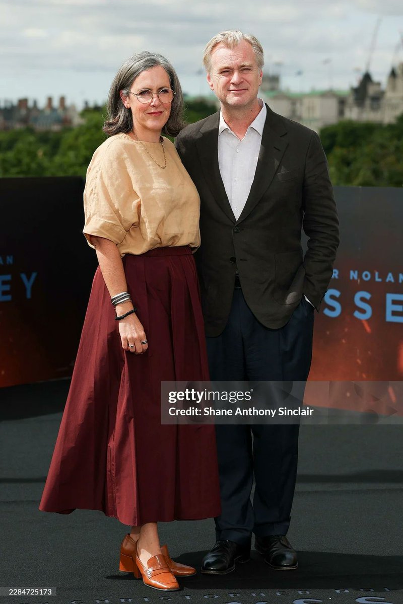 NolanAnalyst's tweet photo. Sir Christopher Nolan and Dame Emma Thomas at ‘THE ODYSSEY’ Photocall in London https://t.co/wVOL5bZISi