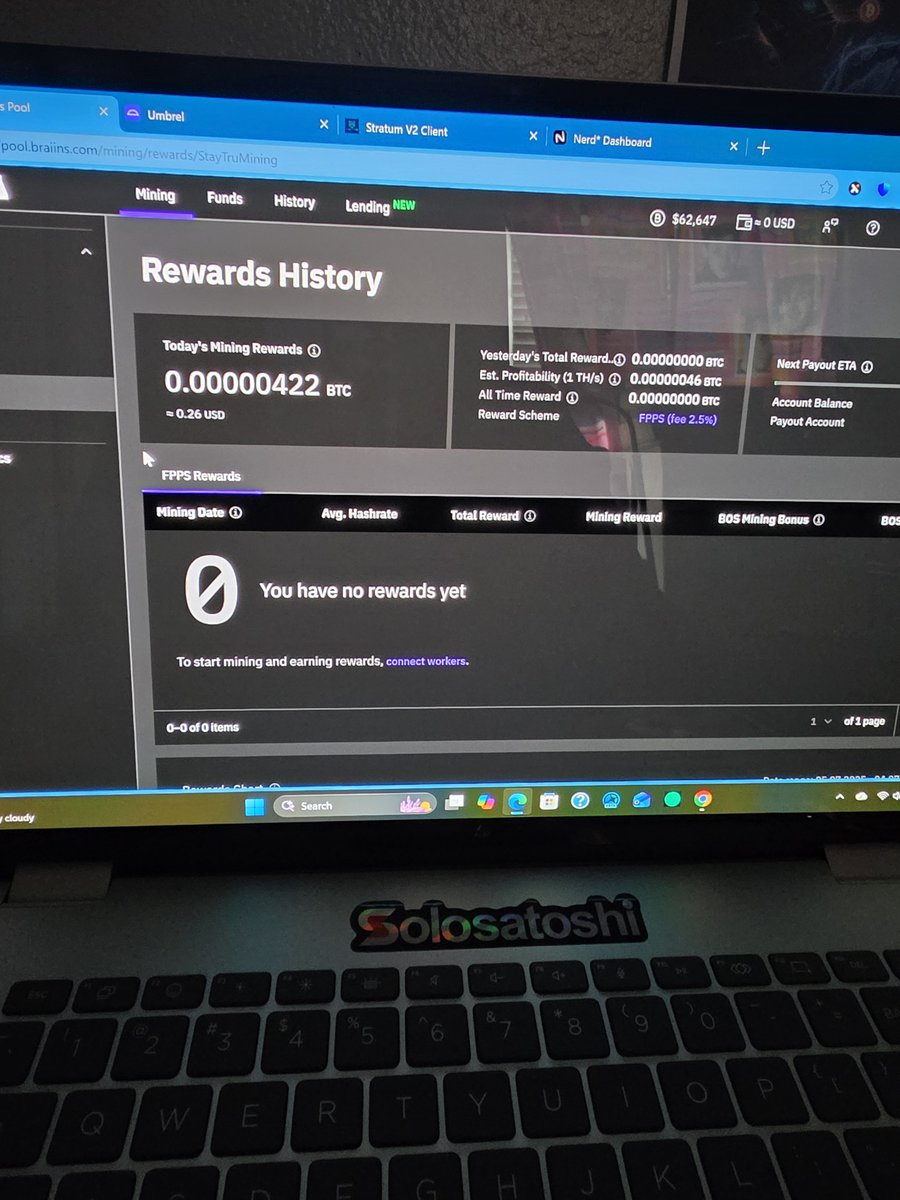 StayTruMining's tweet photo. So I pointed my miners to my Stratum V2 node that uses it as a translator proxy that is connected to @Braiins pool to recieve payouts. Once thanks @MolonLabeVC for telling me about this. Tech skills improving. #SatStacker https://t.co/8mL7yax9g7