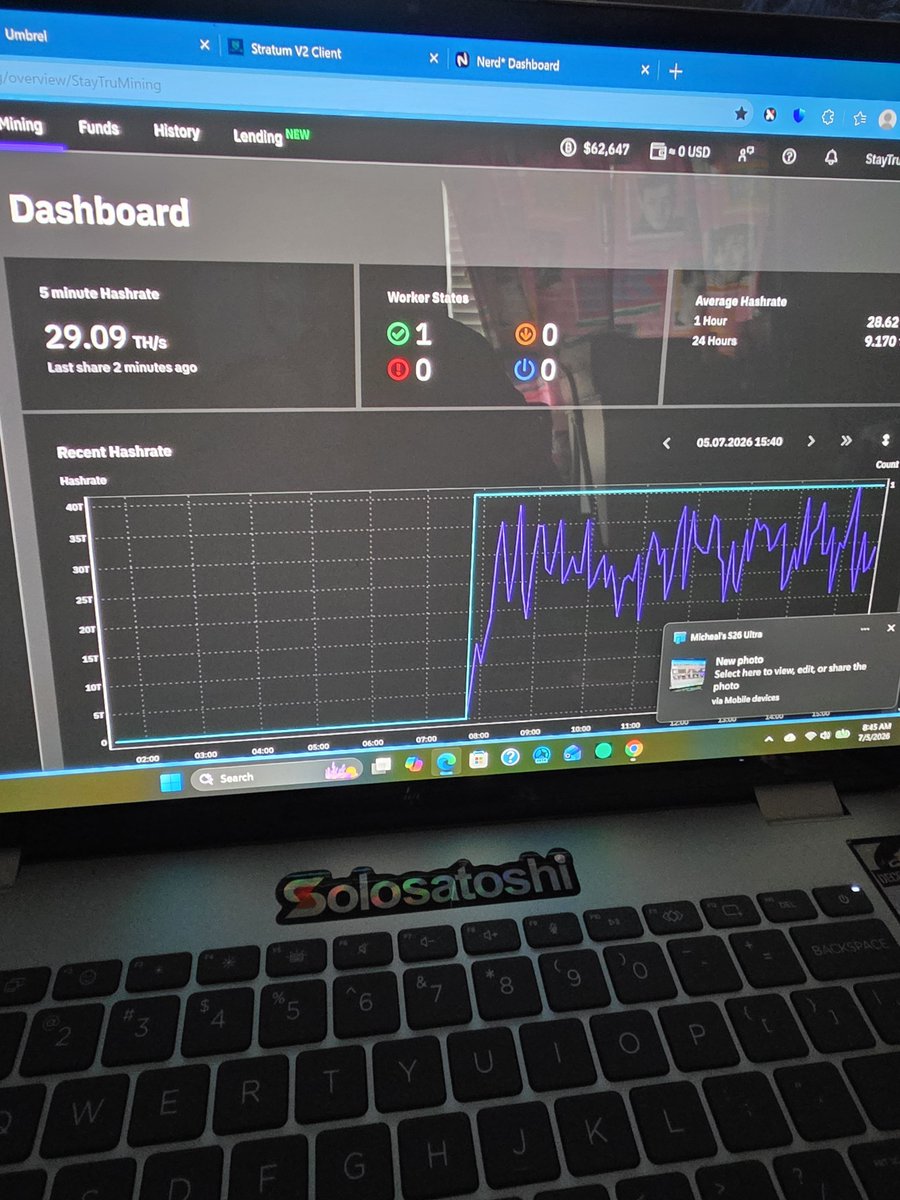 StayTruMining's tweet photo. So I pointed my miners to my Stratum V2 node that uses it as a translator proxy that is connected to @Braiins pool to recieve payouts. Once thanks @MolonLabeVC for telling me about this. Tech skills improving. #SatStacker https://t.co/8mL7yax9g7