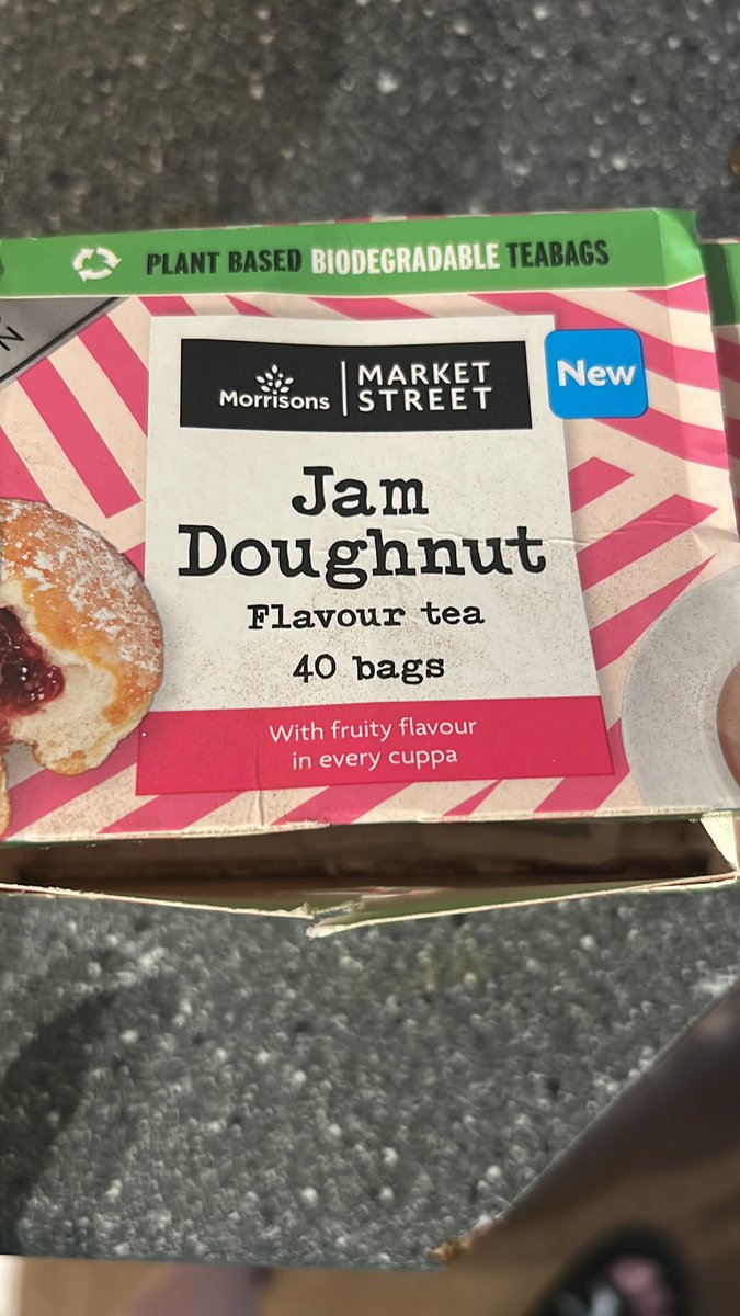 pinkysibbs's tweet photo. @Morrisons random question but are you bringing back the jam doughnut teabags??they are my absolute fave and I’ve only got 5 teabags left 😢 https://t.co/vFLv19AQzf