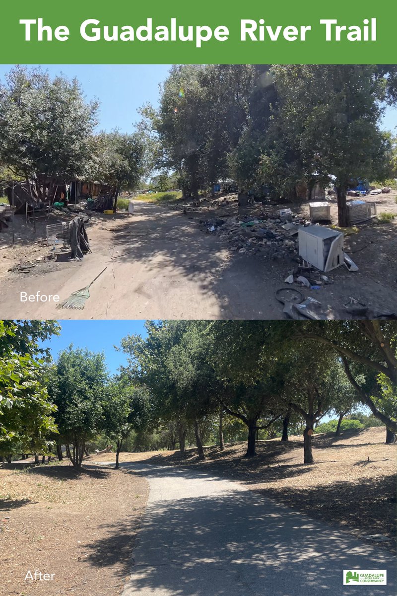 jbecher's tweet photo. Some Before and After photos of the Guadalupe River Park areas near @SAPCenter 
Thanks to @CityofSanJose, @grpg, @SJ_Downtown, Conservancy Corps, and others for their partnership 
Reimagination is not just happening inside for #sjsharks games but all around the arena as well https://t.co/TCY1zWe2fX