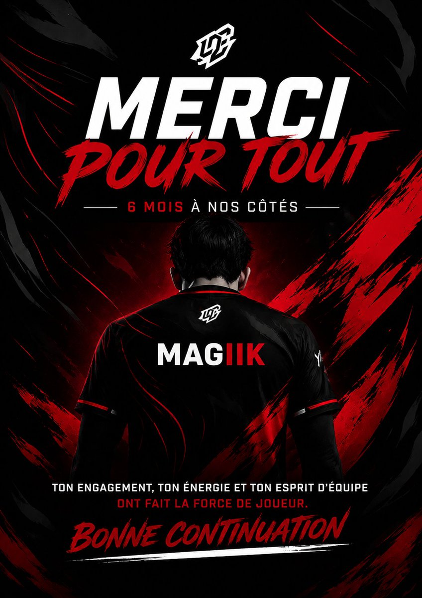 LioneraEsport's tweet photo. 🔥ANNONCE🔥

Après 6 mois à jouer sous nos couleurs, il est temps pour nous de remercier un jeune talent. 

Merci pour ton investissement, ta positivité et ton énergie. Tu feras toujours partie de notre famille.

Nous te souhaitons le meilleur pour tout @itsMagiik ❤️🩶 https://t.co/ZTjUj646Vp