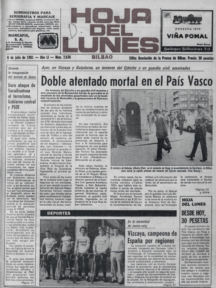 ConsuorF's tweet photo. Tres horas después de asesinar a Luis, #ETA volvía a hacerlo en #Barakaldo, matando al teniente @EjercitoTierra MAGÍN FERNÁNDEZ FERRERO, trató de huir al ver a los etarras, de nada le sirvió, recibió 14 tiros por la espalda rematándolo en el suelo.
#impune
#TalDiacomoHoy 🧵 https://t.co/GOL1JQ3qnp