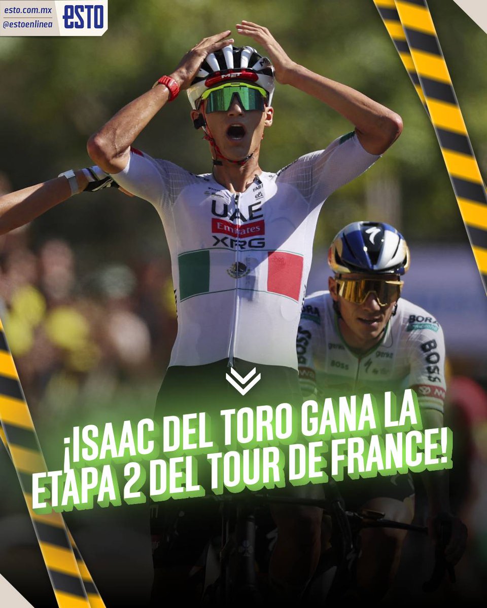 estoenlinea's tweet photo. 🇲🇽🚴‍♂️🔥¡HISTÓRICO! 

Isaac Del Toro acaba de conquistar la Etapa 2 del Tour de France. Con una determinación que nos pone la piel de gallina, nuestro compatriota demostró que el ciclismo mexicano está para dominar las carreteras más exigentes del planeta.
🥇✨ https://t.co/xCkZub1XAA
