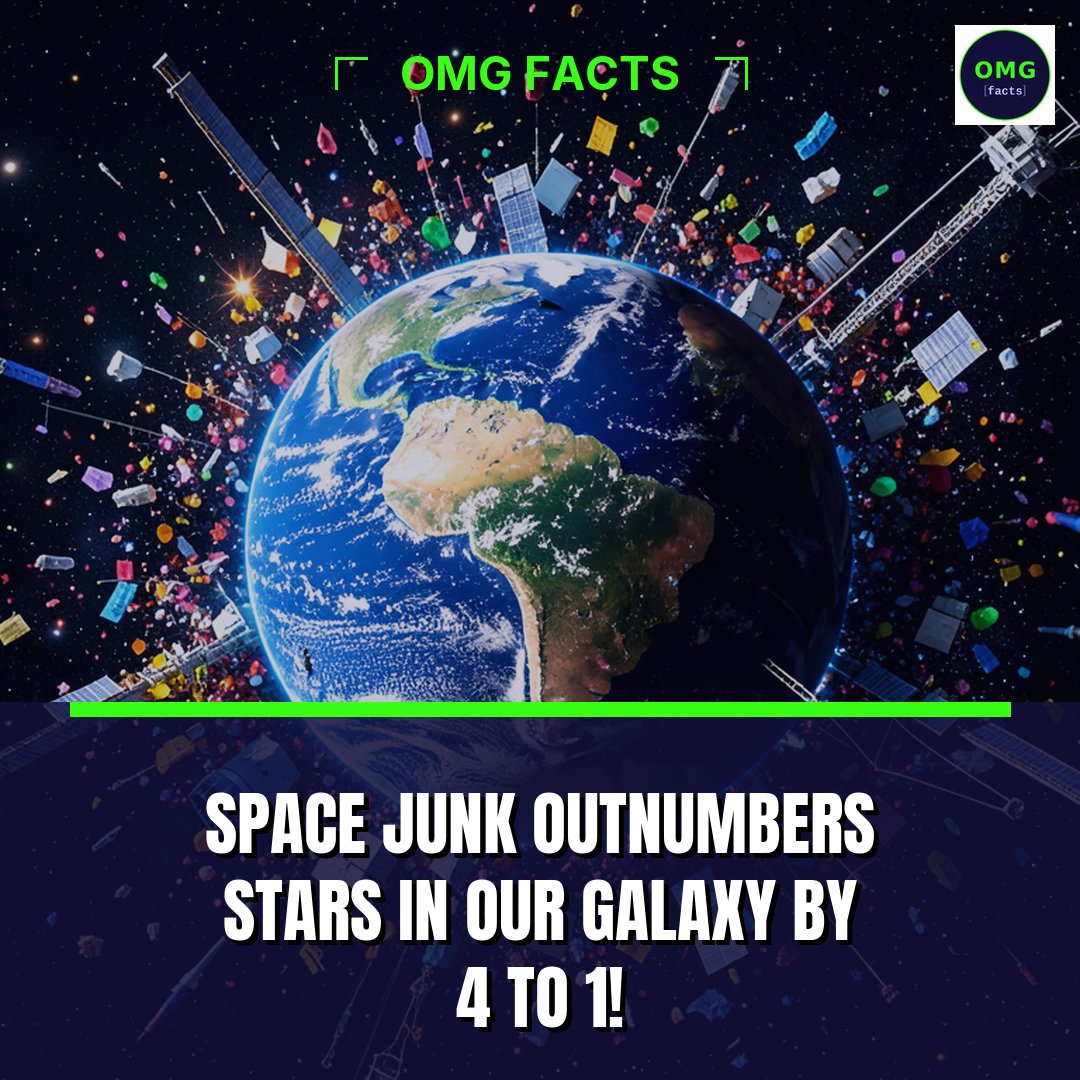 OMGFacts's tweet photo. 🚀 Did you know that space junk outnumbers the stars in our galaxy by four to one? Every year, thousands of pieces of human-made debris circle our planet, creating a chaotic and hazardous environment in space. Objects ranging from defunct satellites to tiny fragments from past mi https://t.co/us49PmbcC1