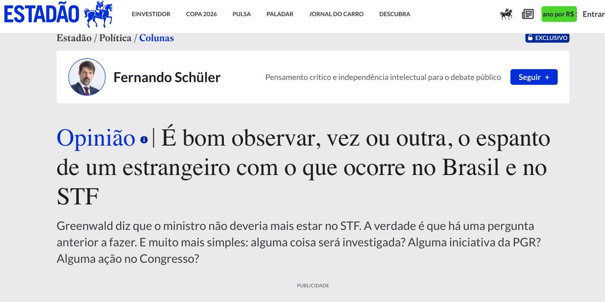 ggreenwald's tweet photo. Leia sempre o cientista político @FernandoSchuler! Você pode nem sempre concordar, mas sempre vale a pena. A coluna dele sobre Moraes e o Banco Master.👇

https://t.co/fZNkSvOEKX https://t.co/ANyjqWFvVn
