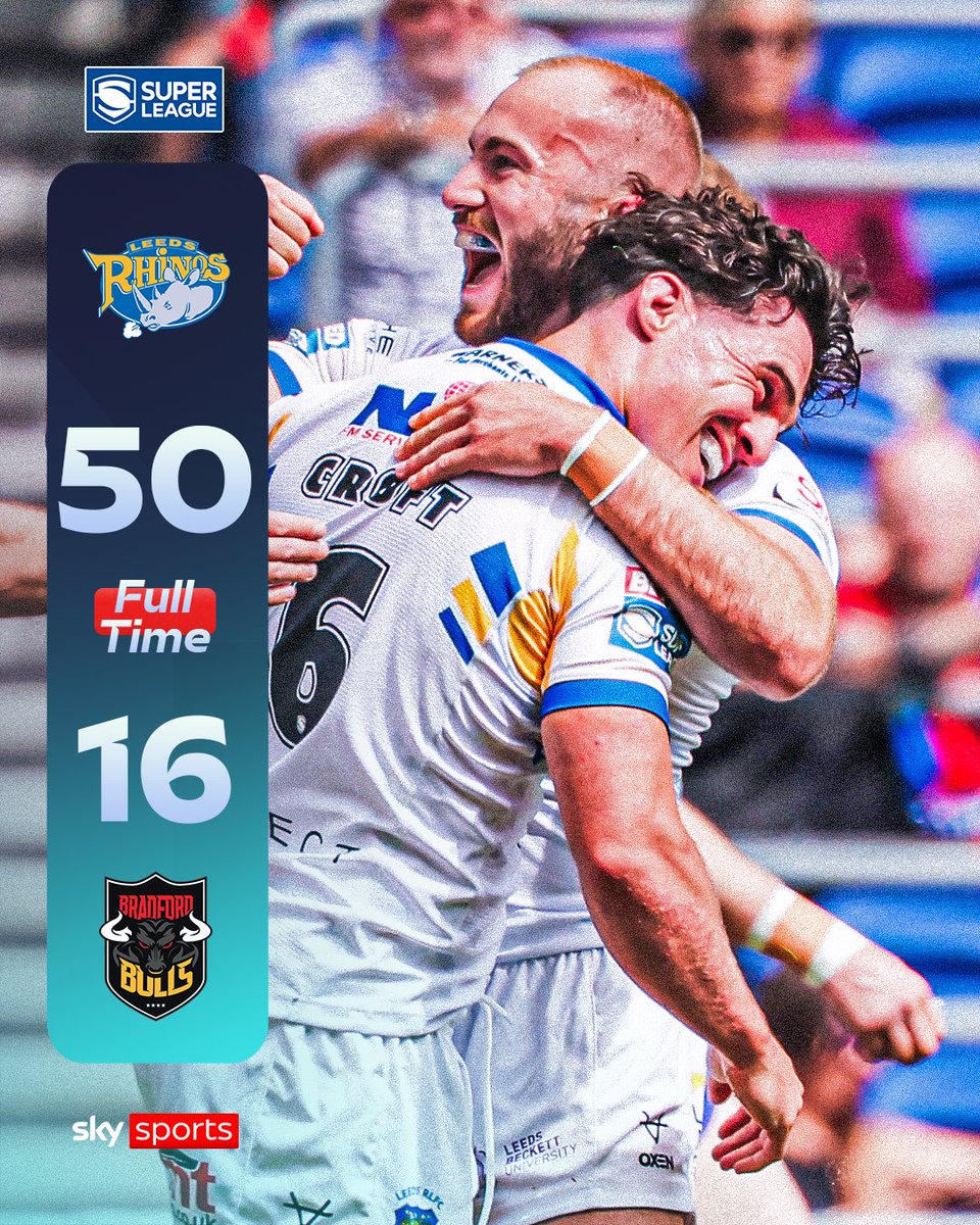 SkySports's tweet photo. Leeds Rhinos run riot against Bradford Bulls to go four points clear at the top of the table! 🔥 https://t.co/hDFVoy96LP