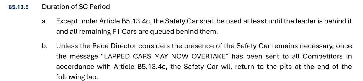 _AMG35's tweet photo. @CroftyF1 @SkySportsF1 B5.13.5b (Sporting Regs). If the message to let lapped cars through was sent at the start of Lap 51, the earliest the SC can come in is the end of Lap 52. The early withdrawal was against the rules, and was caught.

This rule was added after Abu Dhabi 2021. https://t.co/ejhkWjz8Gt