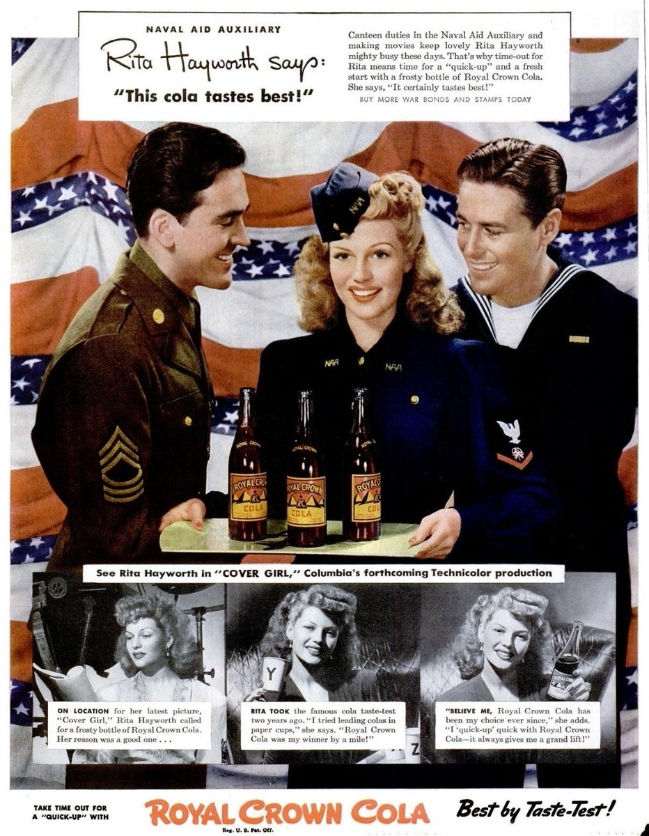 ACMillerAuthor's tweet photo. Rita Hayworth in an RC Cola ad from 1943. https://t.co/h3DUThoT8v