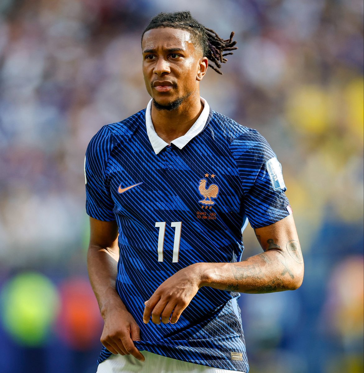 centregoals's tweet photo. 🚨🚨| Michael Olise, Bradley Barcola &amp; Manu Koné are all one yellow card away from 𝐒𝐔𝐒𝐏𝐄𝐍𝐒𝐈𝐎𝐍 for France's potential World Cup semi-final on July 14. 🟨🇫🇷 https://t.co/VY2yDlPowt
