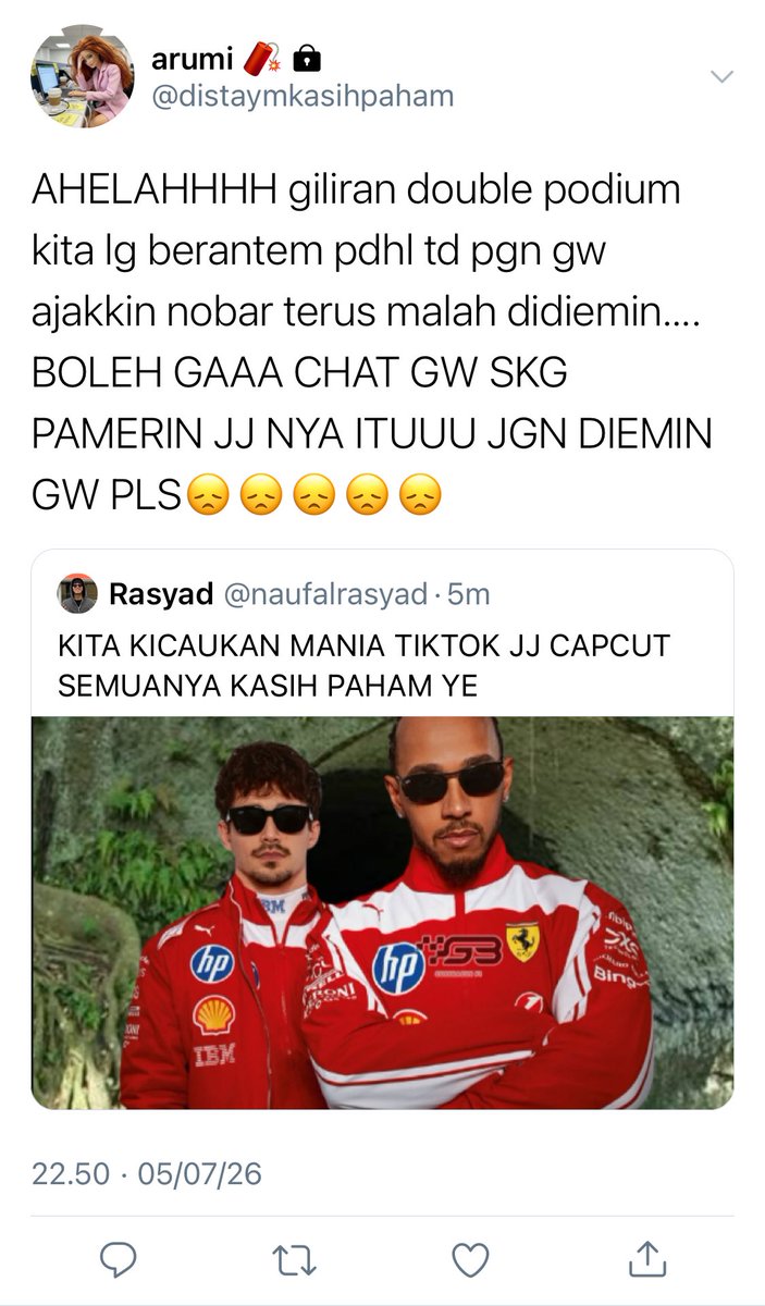 firesignsclub's tweet photo. ya gini nasib punya pacar tifossi tapi malah lagi berantem pas double podium, 
ryul one tweet au https://t.co/TLDngy0Vpr