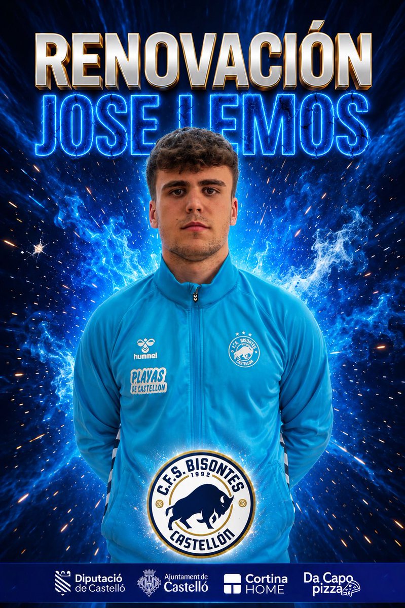 playascastellon's tweet photo. JOSE LEMOS

Renueva con Bisontes! 🦬

Llegó siendo un niño y, temporada tras temporada, se ha convertido en un gran jugador.

Hoy es una pieza clave dentro del equipo y uno de los más queridos por nuestra afición.

¡Seguimos creciendo juntos!
5 años y seguimos. 💙🦬

# siemprebisontes.