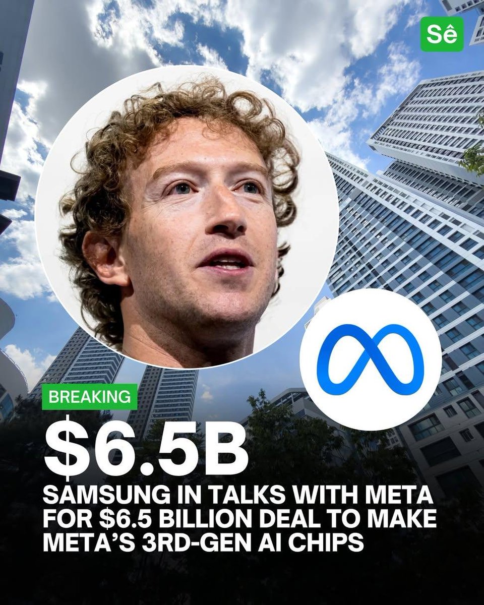 imjoak97's tweet photo. BREAKING

Meta Platforms ( $META ) is reportedly negotiating a massive $6.5 BILLION chip-manufacturing deal with Samsung Foundry to produce its third-generation custom AI chip, the Meta Training and Inference Accelerator (MTIA), South Korean financial publication Sedaily reported.