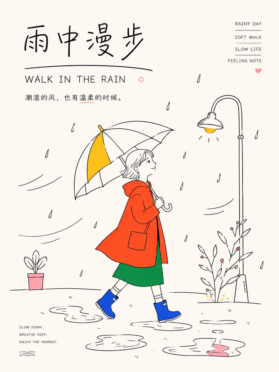 binwenyu1's tweet photo. Minimal line art emotion posters.

I tried turning simple moods into quiet visual notes —
off-white paper, hand-drawn black lines, a few bright color blocks, and lots of breathing space.
Themes in this set:

不想解释 / No Need to Explain
孤独的人 / A Lonely Soul
骑车少女 / Girl on a Bicycle
雨中漫步 / Walk in the Rain
盛夏光年 / Midsummer Days

I love how this style feels soft, simple, and a little nostalgic.
Not too polished. Not too loud.
Just small emotions drawn with lines.
Prompt style: minimalist emotional poster, hand-drawn line art, modern children���s book illustration, Nordic flat illustration, off-white paper texture, black sketch lines, limited bright color blocks, quiet typography.
#AIart #AIillustration #PromptShare #LineArt #PosterDesign #AIGC #GenerativeAI