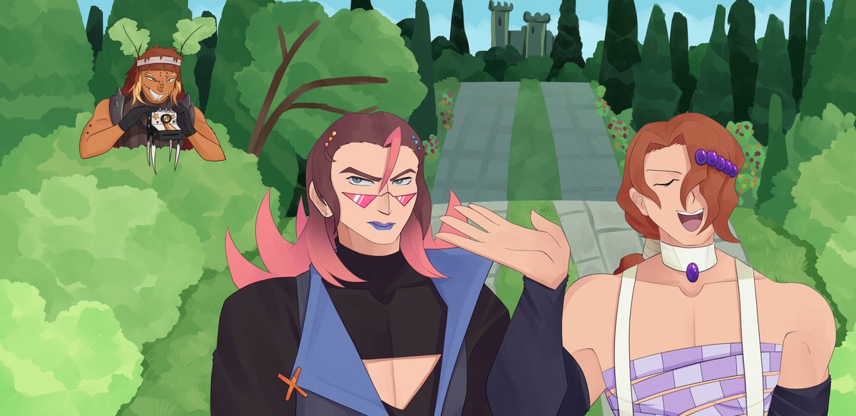 KaySerah_Draws's tweet photo. Marek and Fettuccine were walking on the Parco Sirgurtá, but looks like an certain someone is following them and taking some pictures...

Artfight attack for @Max__Cheese , @amiaheree and @yoyk1_ !! I hope you all enjoy this attack! https://t.co/HCT8mKfZnH