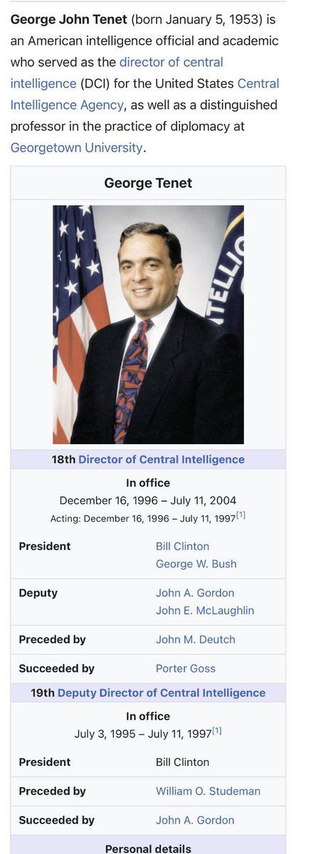miketheking1517's tweet photo. “The Jews” were not behind 9/11, it was largely the CIA &amp; DOD.

#JesuitGeorgeTown trained George John Tenet was head of the CIA at the time of the attack. He is one of the longest serving CIA directors &amp; was involved with falsifying intelligence around the Iraq war &amp; 9/11. https://t.co/ob7FFlRQcw