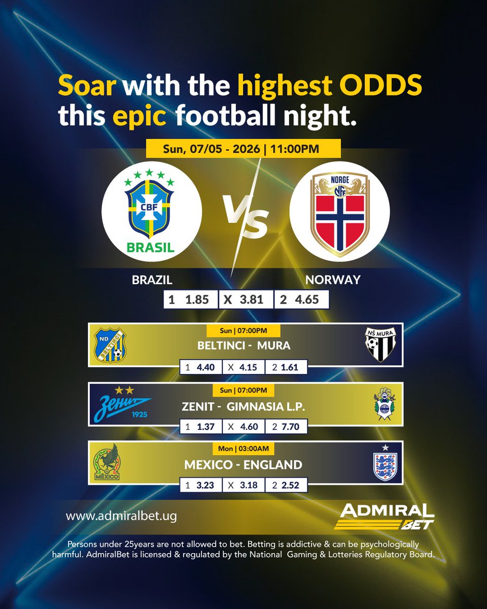 AdmiralUganda's tweet photo. The road to glory heats up today. Will the giants dominate, or are we looking at a massive upset? 👀 Plus, elite European sides are locking horns in today's high-stakes Club Friendlies. 🦅🇺🇬

#AdmiralBetUganda 
#WorldCup 
#ClubFriendlies 
#Football
#Soccer https://t.co/TGhheC5jyV