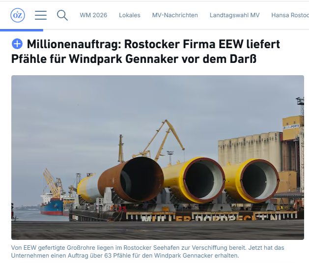 Kl_Stone's tweet photo. 4/4

..der in Deutschland mit einem EE-Erzeuger abgeschlossen wurde.

Von den Arbeiten an dem Windpark soll auch die regionale Wirtschaft in MV profitieren. Die 63 #Monopiles werden z.B. von der Firma EEW Special Pipe Constructions GmbH in #Rostock hergestellt https://t.co/9lcDKC7TKI