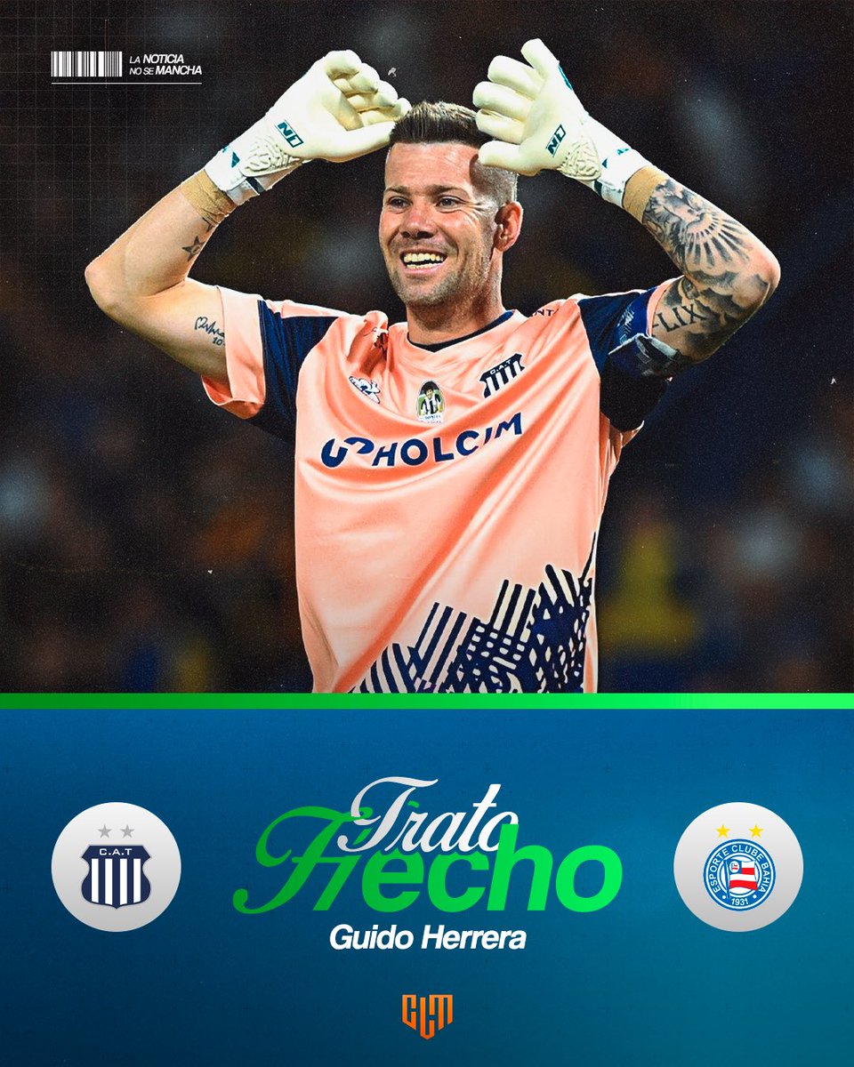 CLMerlo's tweet photo. 🚨[EXCLUSIVO] Bahía llegó a un principio de acuerdo para fichar a Guido Herrera, arquero de Talleres.
*️⃣A falta de cruce de documentos, todo está arreglado para que la "T" lo venda y el jugador firme hasta diciembre de 2027. #TratoHecho https://t.co/PHrtB7TmCd