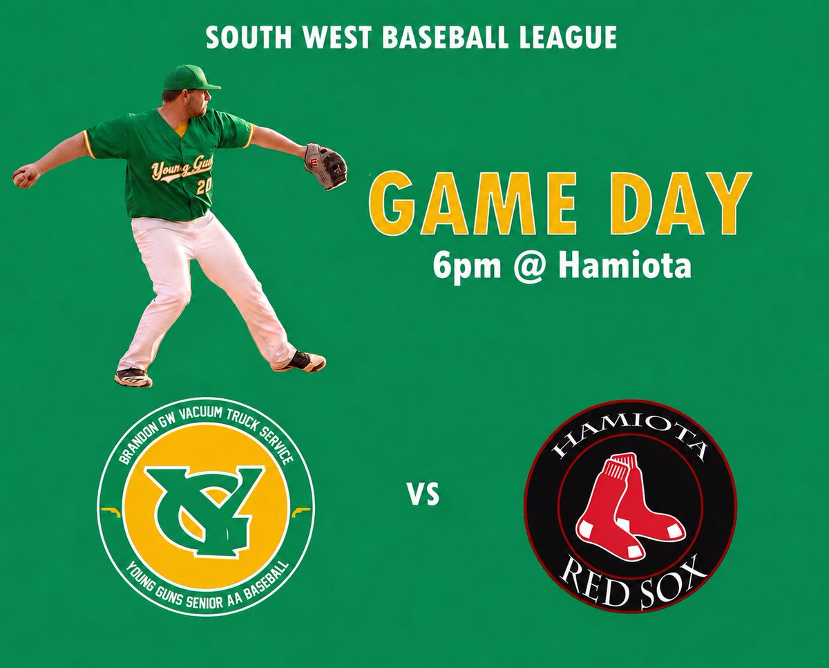 BdnYoungGuns's tweet photo. GAME DAY:
π @HamiotaRedSox
π 6:00pm
π Hamiota, MB
It is the final regular season game of the season and our last chance to clinch a playoff spot. First pitch at 6pm in Hamiota!
#GoGuns #JO21 #SWBL https://t.co/h9NNl1P4gr