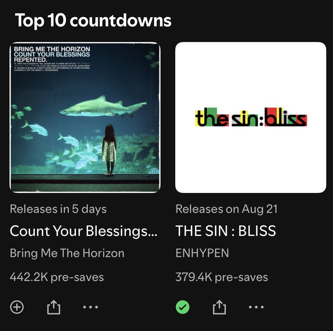EN_onSpotify's tweet photo. #THE_SIN_BLISS has reached 379.4K Pre-Saves on the Spotify Countdowns Chart. 

We had an increase of 8.7K since yesterday. 

📣📣📣ENGENES - now that we have an official sneak peek - SHARE THE PRE-SAVE LINK ON ALL SOCIAL MEDIA, alongside the #Bloody_Paradise Teaser!!! SPREAD IT EVERYWHERE!!!!!!🔥

PRE SAVE HERE➡️🖇️https://t.co/N87TZtdT9F