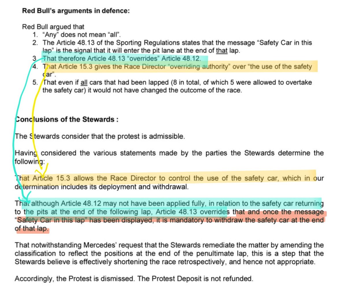 F1WDC2021's tweet photo. Another #AD2021 lie is exposed by the #BritishGP.

The stewards stated in the wrongfully dismissed post race protest that 'once the "Safety Car in this lap" has been displayed, it is mandatory to withdraw the safety car at the end of that lap'

Yet we have just seen that is is not true. It can be redeployed!!!!