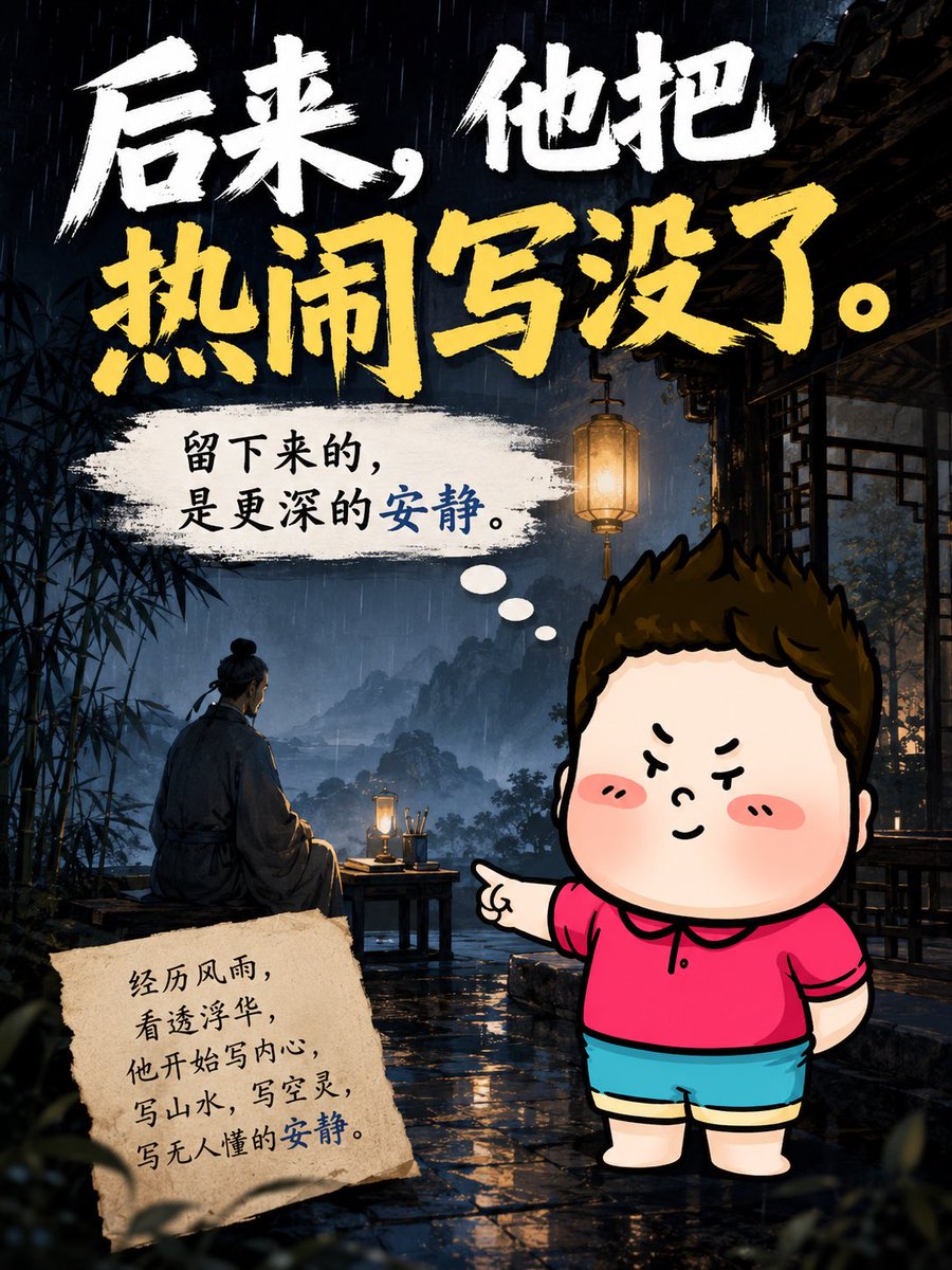 Banderhu368's tweet photo. 很多人认识王维，是从“山水田园诗人”开始的。安静、克制、远离喧嚣，好像他一生都在山里写诗。

最特别的不是他选择了山水，而是他在最复杂的现实里，仍然保留了一块可以安静写诗的地方。 https://t.co/e4hEP6Cqhm