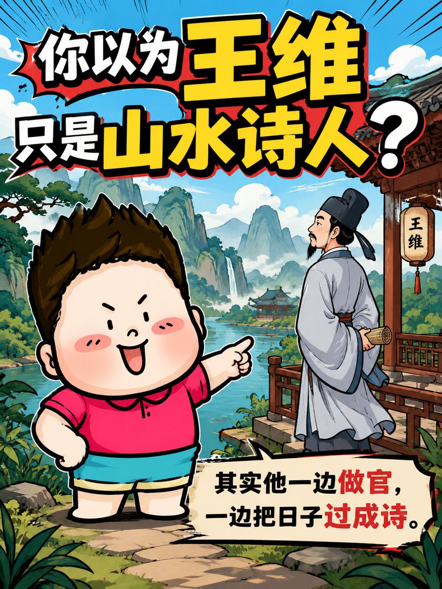 Banderhu368's tweet photo. 很多人认识王维，是从“山水田园诗人”开始的。安静、克制、远离喧嚣，好像他一生都在山里写诗。

最特别的不是他选择了山水，而是他在最复杂的现实里，仍然保留了一块可以安静写诗的地方。 https://t.co/e4hEP6Cqhm