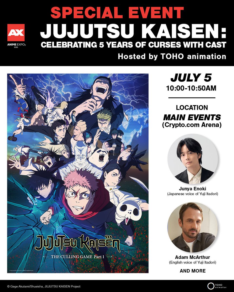 Go_Jover's tweet photo. Jujutsu Kaisen Anime Special Stage at Anime Expo LA begins in 1 hour from now!

Yuji &amp; Kenjaku's Japanese &amp; English VAs will be present as guests

[P.S : Most likely that there WON'T be any new Season-4 info announcement at this event] https://t.co/sUAhSqbVJz
