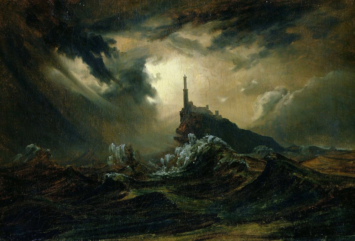DailyClassicArt's tweet photo. Carl Blechen - "Stormy sea with Lighthouse" (c. 1826) https://t.co/yh1vc0yTkP