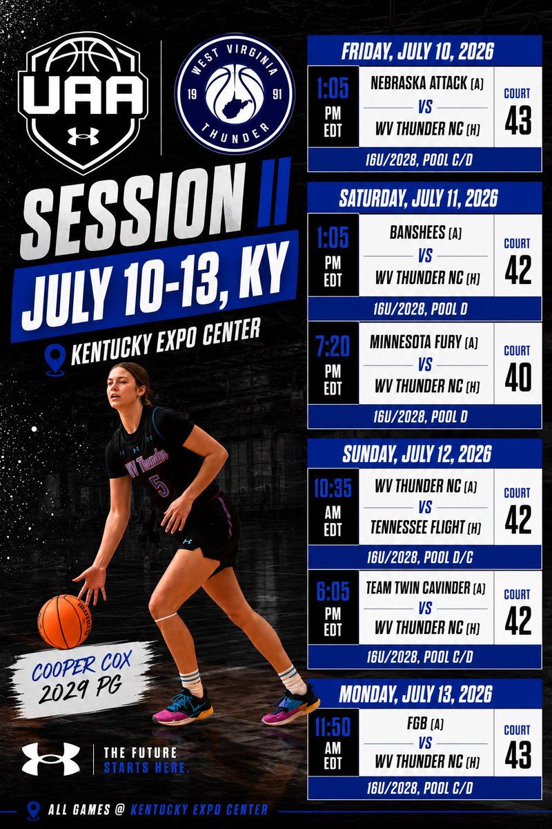 CooperCox2029's tweet photo. Looking forward to UAA Session 2 in Louisville. Coaches - Come check out me and our WV Thunder 16u NC team. https://t.co/kZAczHjMR5