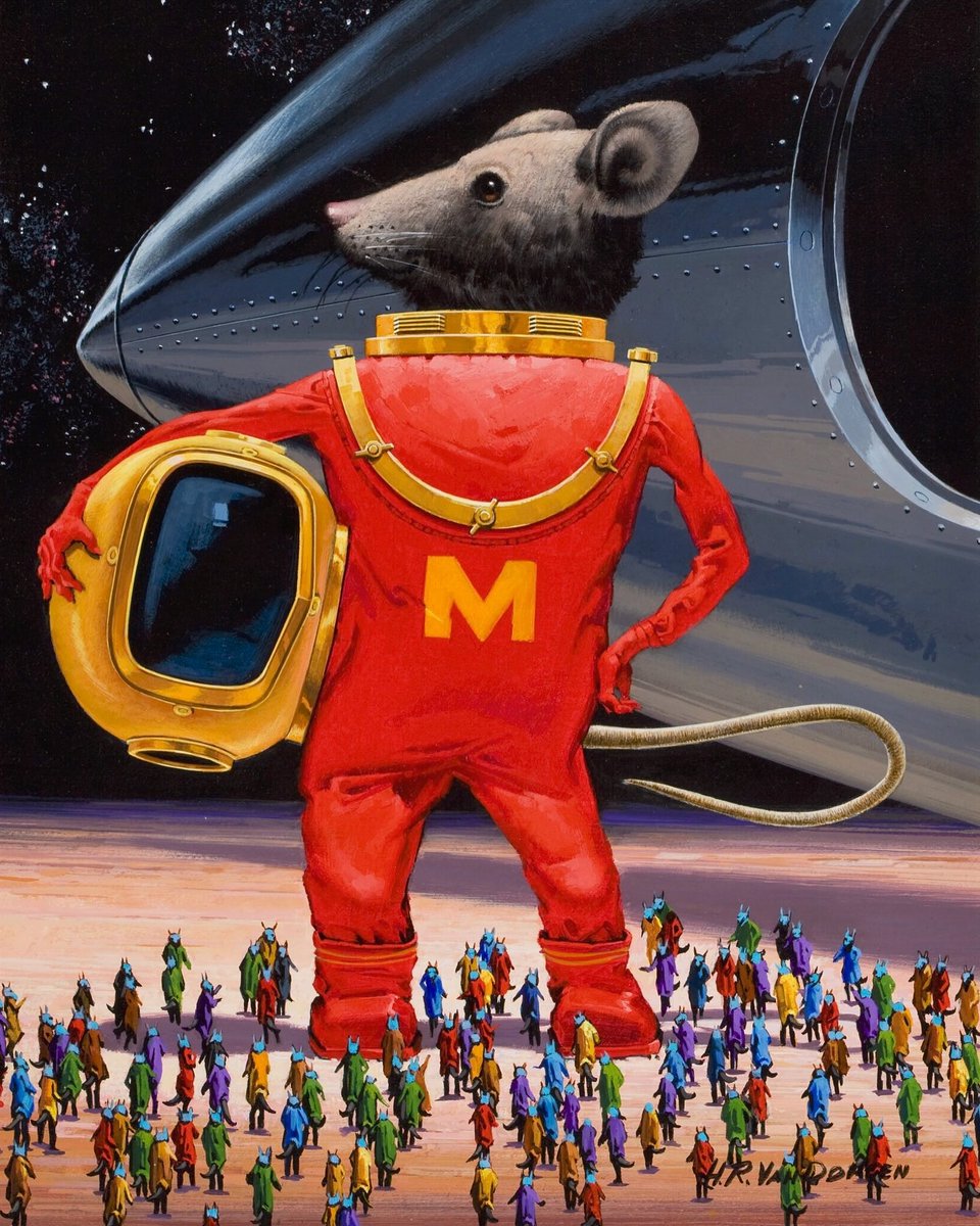 HeavyMetalInk's tweet photo. Henry Richard van Dongen (1920–2010) was a prominent American illustrator who left an indelible mark on the classic science fiction aesthetic during the 1950s and 1960s. https://t.co/PuMOQCY7di