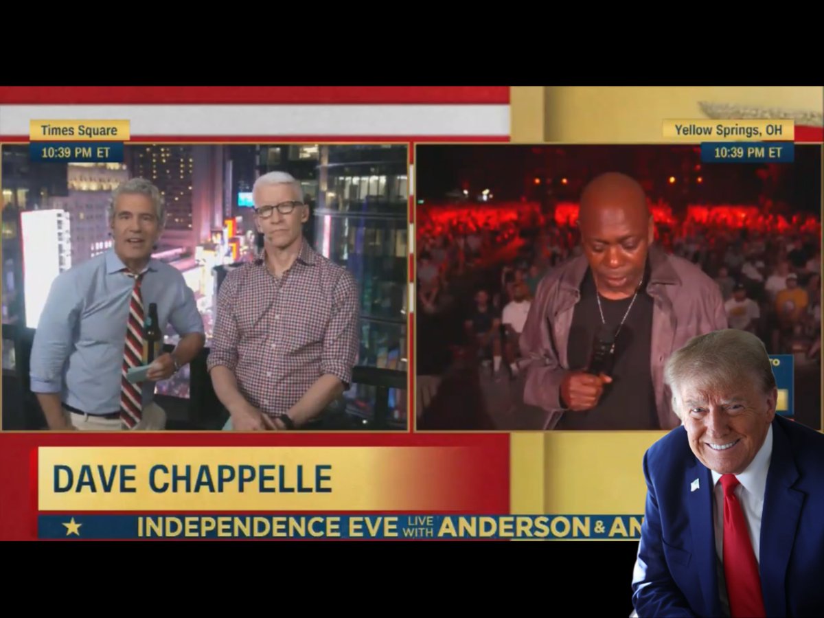axisnewsroom's tweet photo. Dave Chappelle had the perfect response when CNN asked him why he’s proud to be an American: “Now I see why Trump gets mad at y’all all the time.” He then praised his fellow countrymen. https://t.co/U6duy3xWg9