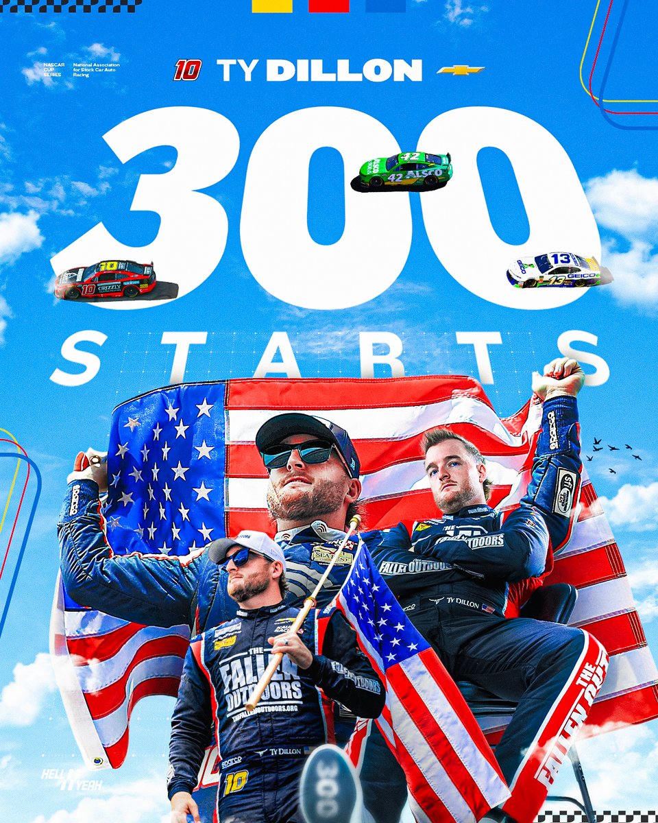 NASCAR's tweet photo. 300 starts deep and still digging. 

Congratulations to @tydillon on reaching this Cup Series milestone! https://t.co/PS3zr19m15