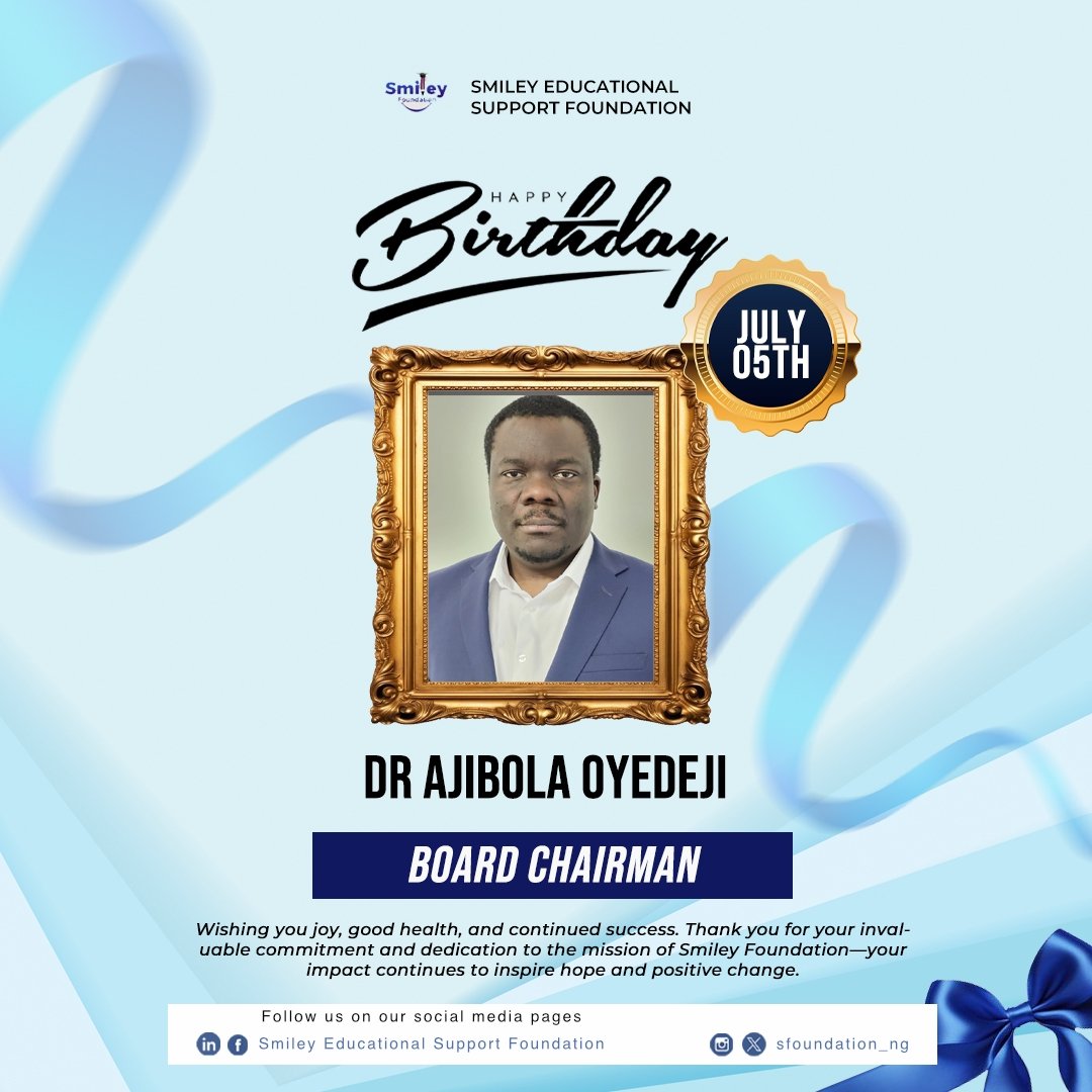 Sfoundation_ng's tweet photo. Happy Birthday to our amazing Board  Chairman!🎉

Thank you for your dedication, wisdom, and unwavering support of the Smiley Educational Support Foundation. Your commitment to transforming lives continues to inspire us.

Happy birthday, sir

#SmileyLeadership
#SmileyFoundation https://t.co/MfYO7TyTkq