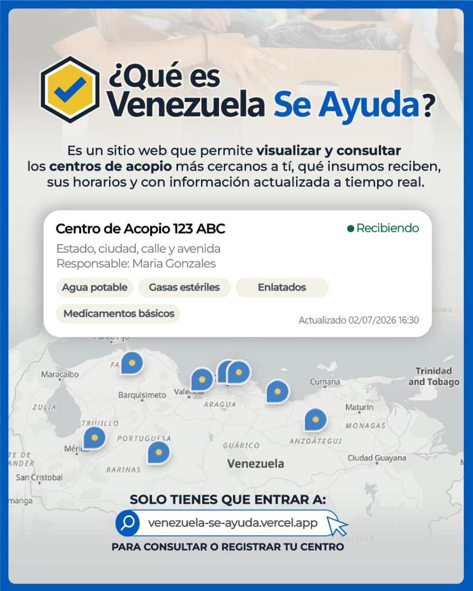 kachilapo's tweet photo. https://t.co/BFESfqb3gb App de David Gamboa Rojas,  registra y consulta centros de acopio de ayuda en Vzla. Gratis, requiere códigos, por  veracidad de  información. 0058 412 3383029 para obtener  códigos @RLOZINSKI @GoiAzua @GochoOficialVE @albacmujica @NTN24ve https://t.co/CYTcrCQWxX