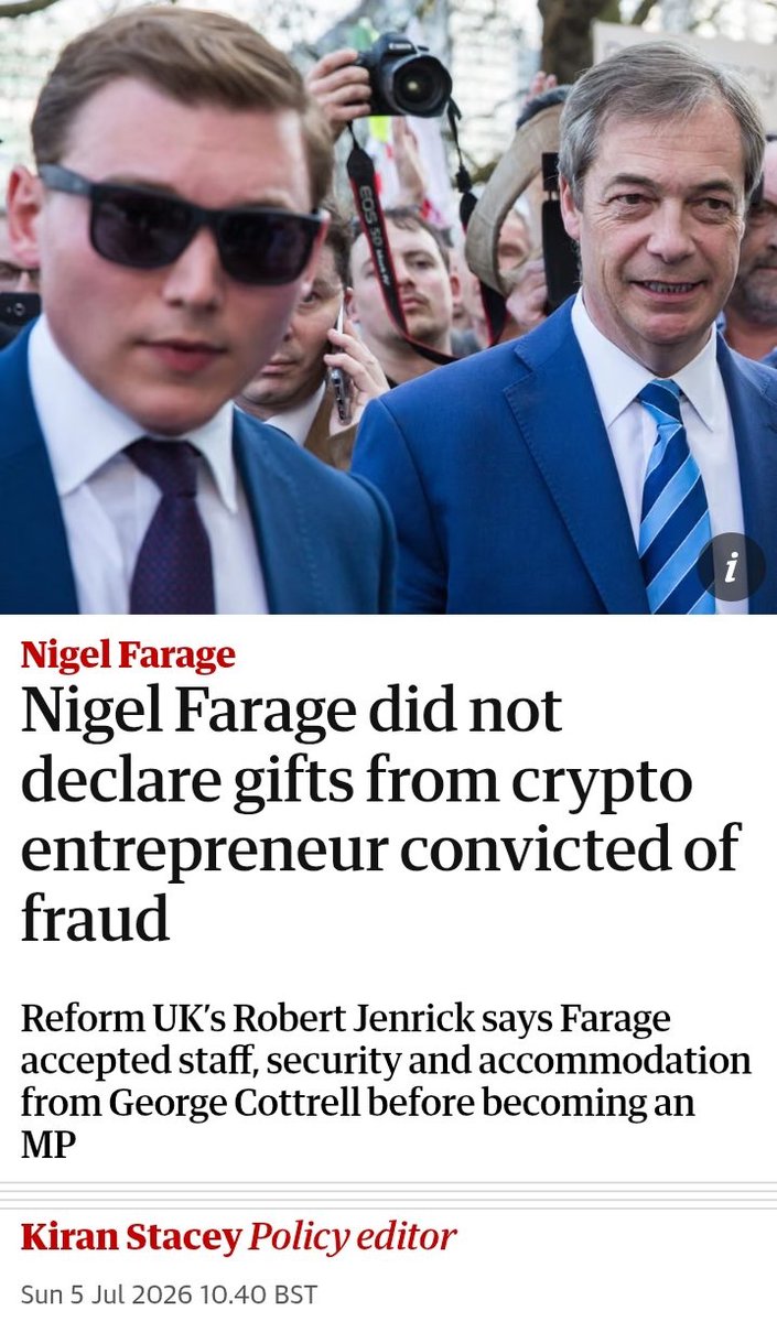 OperaSocialist's tweet photo. If George Cotterell was paying for security for Farage why did he need the £5 million bung from Christopher Harborne? https://t.co/kKZdn9H0zz