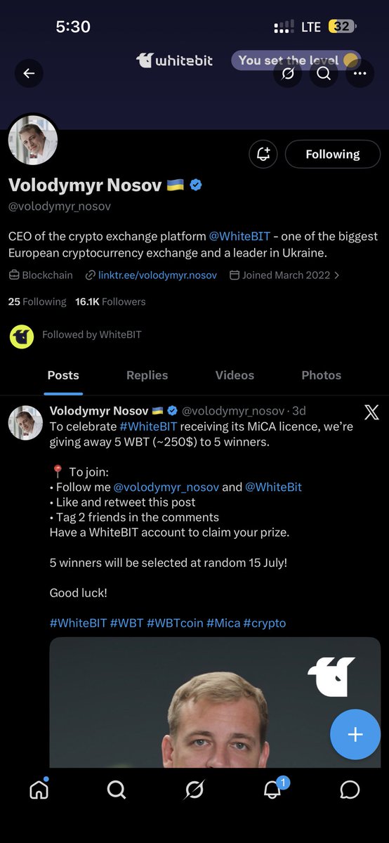 LarrySniper61's tweet photo. @volodymyr_nosov @WhiteBit Big congratulations to @WhiteBit and @volodymyr_nosov on the MiCA licence! 

This positions you strongly for the future and strengthens confidence in crypto across Europe. Proud to be part of the journey.
 @Matt_Web3_ 
@MRNFT_X https://t.co/UXLRLIBKFx