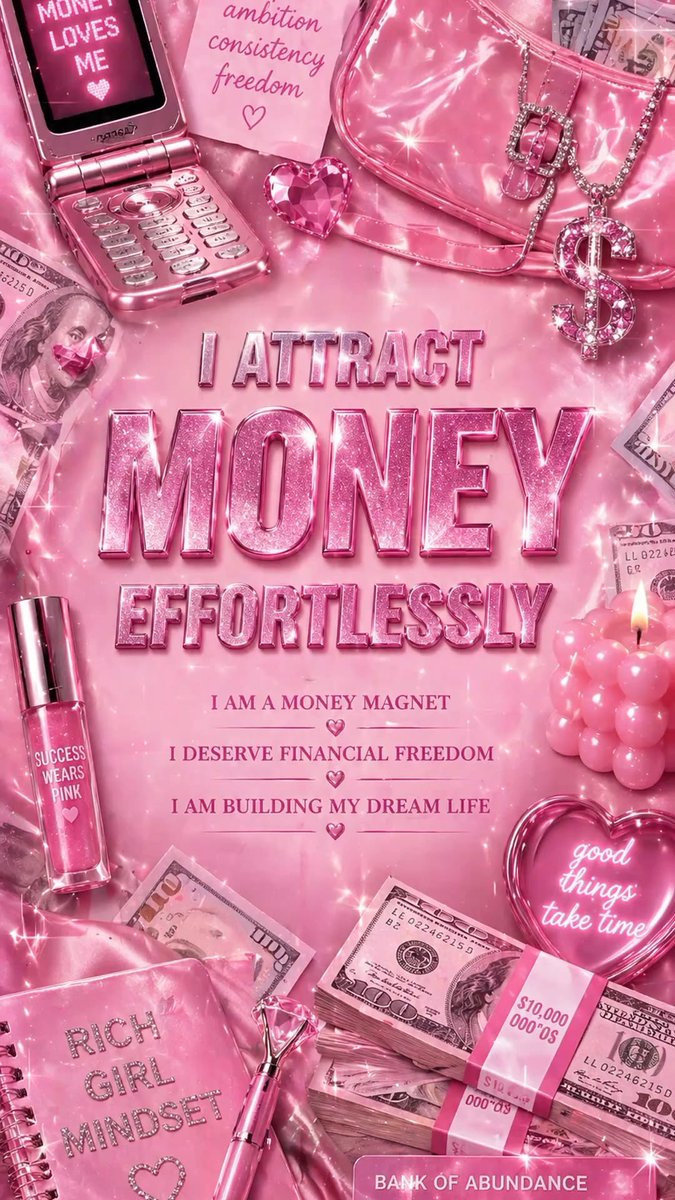 AspiringGyal's tweet photo. ✨ Pink wallet energy only 💖
I attract money effortlessly, I’m a walking money magnet, and my bank account is always catching up to my vision board. Rich girl mindset activated ✨💸 https://t.co/SEqGwIgaZq