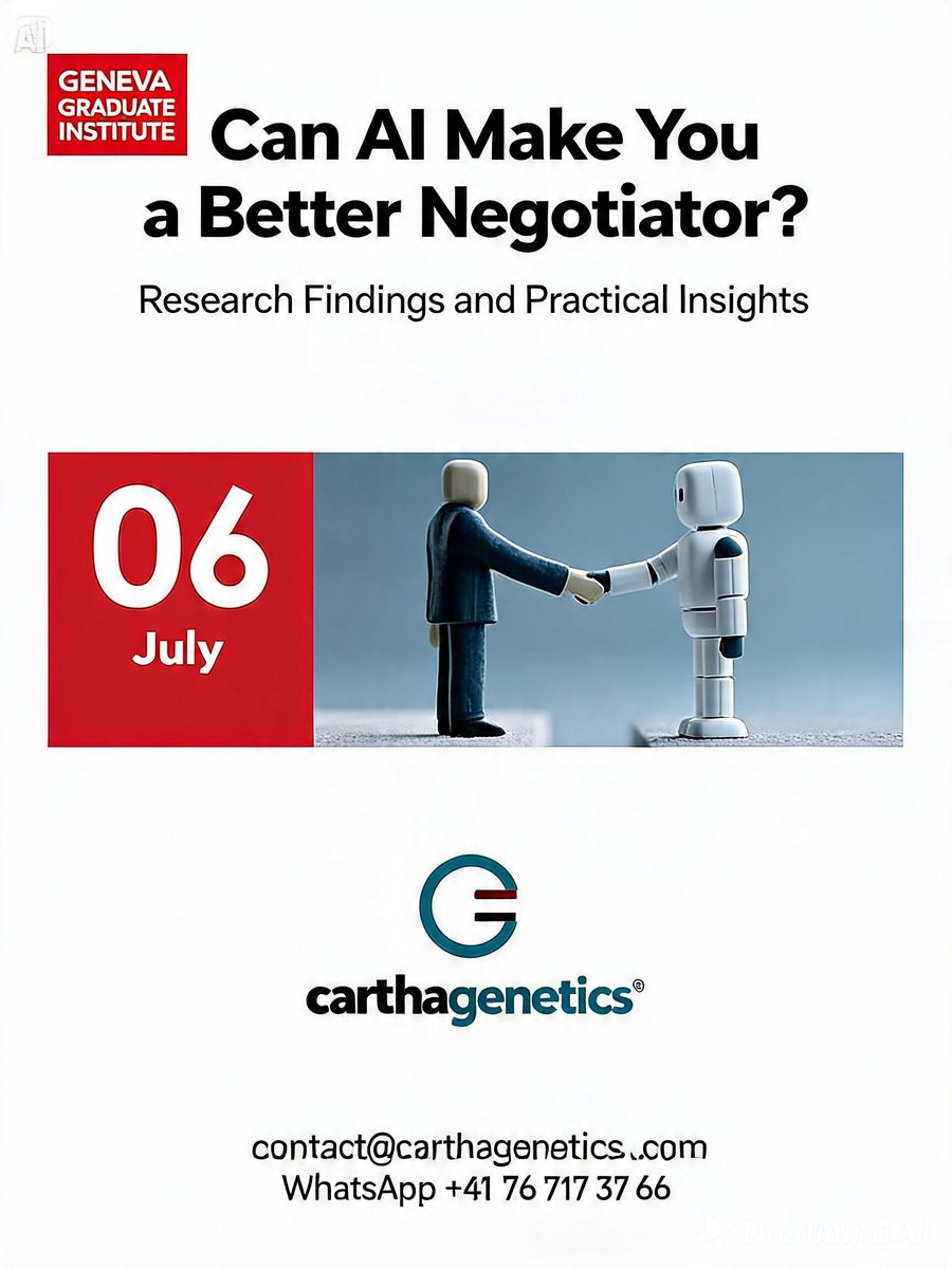 phcarteron's tweet photo. Attending tomorrow’s session: 
“Can AI Make You a Better Negotiator?”
with Jérôme Duberry and Claude Bruderlein (Harvard & Geneva Graduate Institute).
In rare disease negotiations with authorities and companies, understanding how AI can improve preparation and decision-making is becoming increasingly relevant. 

#AI #Negotiation #RareDisease