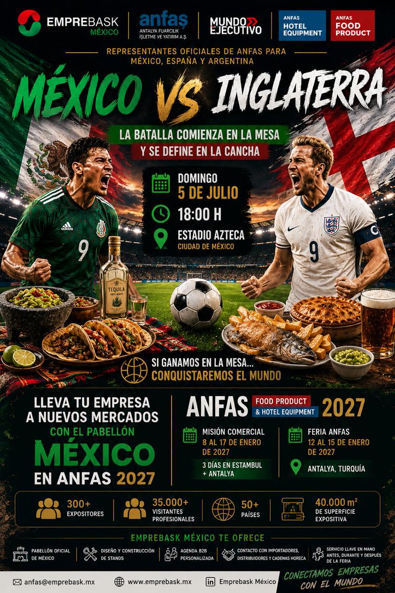 Emprebaskmexico's tweet photo. EmpreBask México muestra su apoyo a la selección mexicana 🇲🇽⚽️
¡Vamos con todo México! 🇲🇽🤝
Si ganamos en la mesa, conquistamos el mundo. 💪
#emprebaskmexico #anfas #anfas2027 #futból #mundial2026 https://t.co/dexfuqI2AI