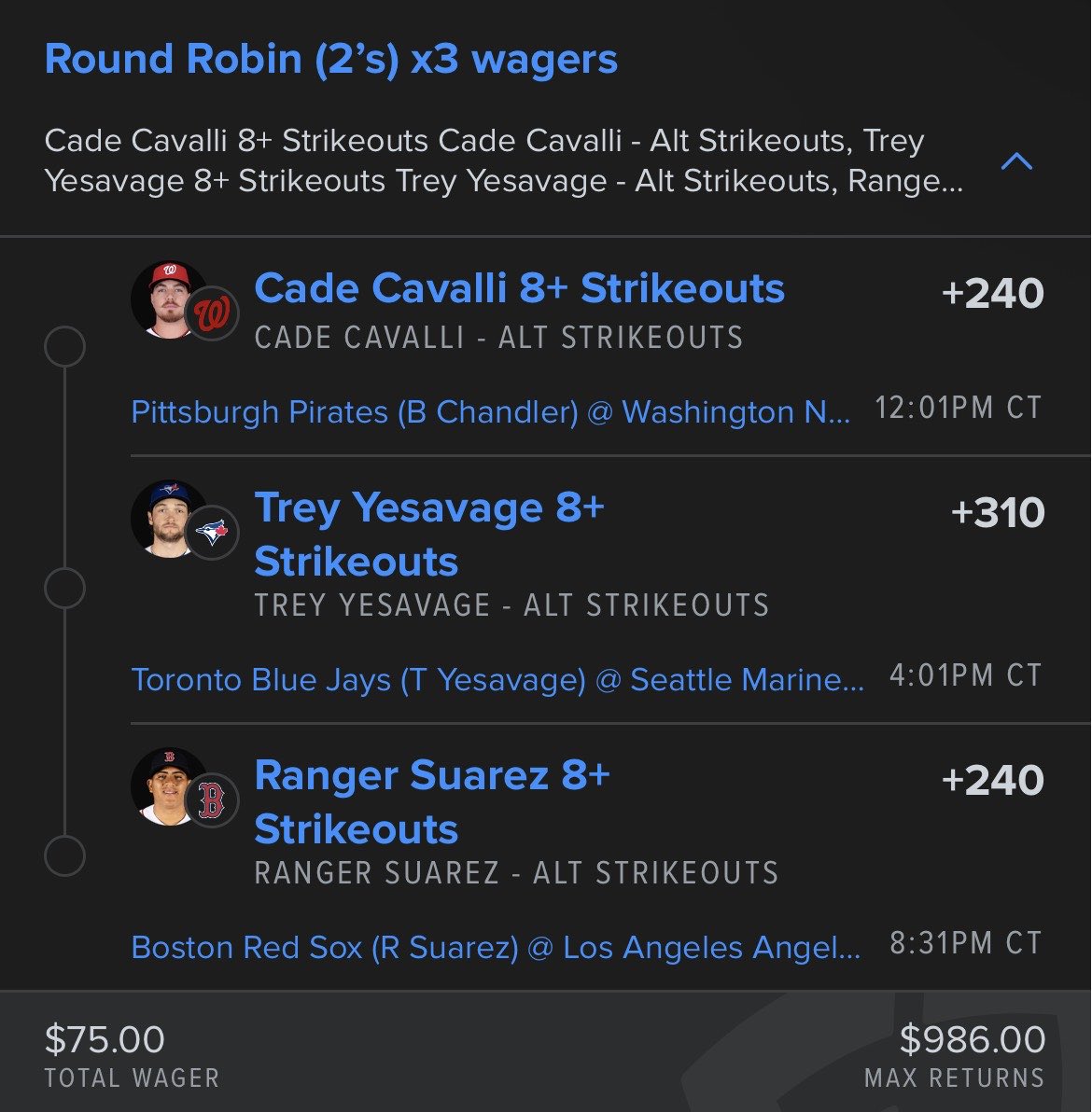 DanTomlinBets's tweet photo. I just saw @sloprules was on Cade 6+ so I figured I’d drop my K parlay on the timeline. 

I post all my plays for free at @propcultureX 

RR these for .25u each and put .25u on the full boat…

1u risked let’s see what happens! https://t.co/uf8T4U8F1a