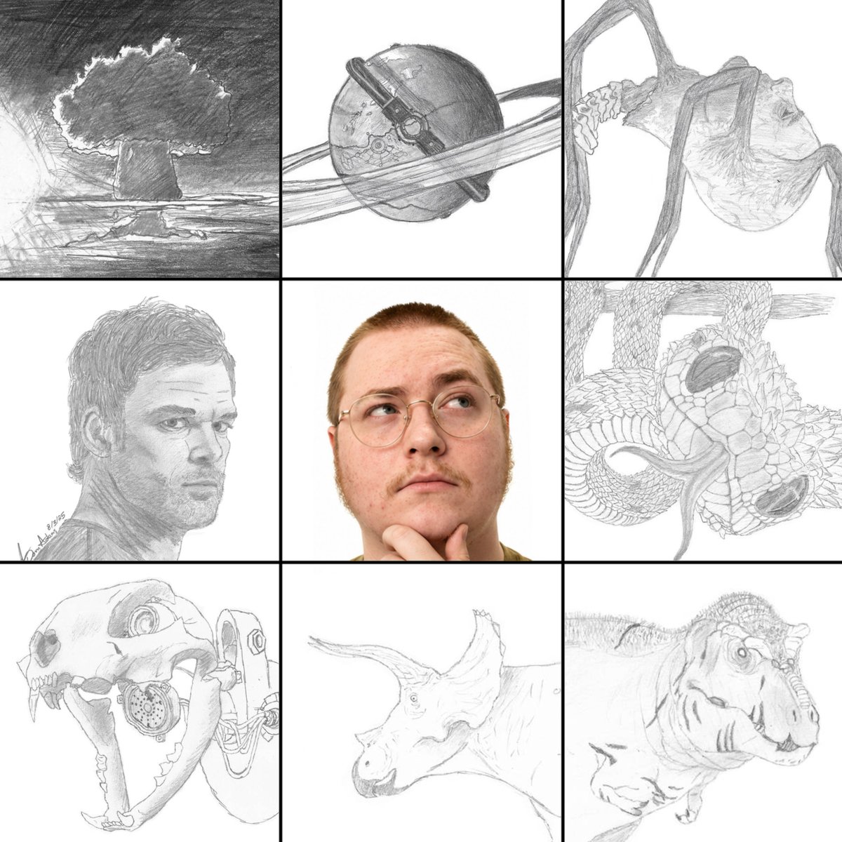 Dominic___24's tweet photo. Me vs my art.

#art #drawing #illustration #sketch #snake #dexter #dinosaur #tyrannosaurus #planet #triceratops #artvsartist #mevsmyart https://t.co/rtryuFB5bR