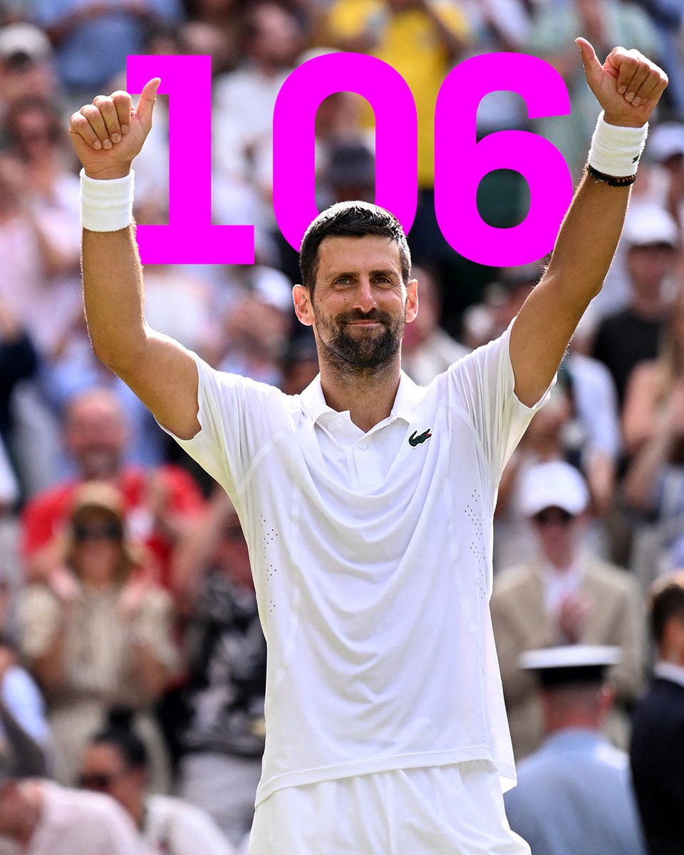 tntsports's tweet photo. In a league of his own 👑 

Novak Djokovic has secured a record-breaking 106th gentlemen's singles win at Wimbledon 🥇 https://t.co/eeza2JJmZb