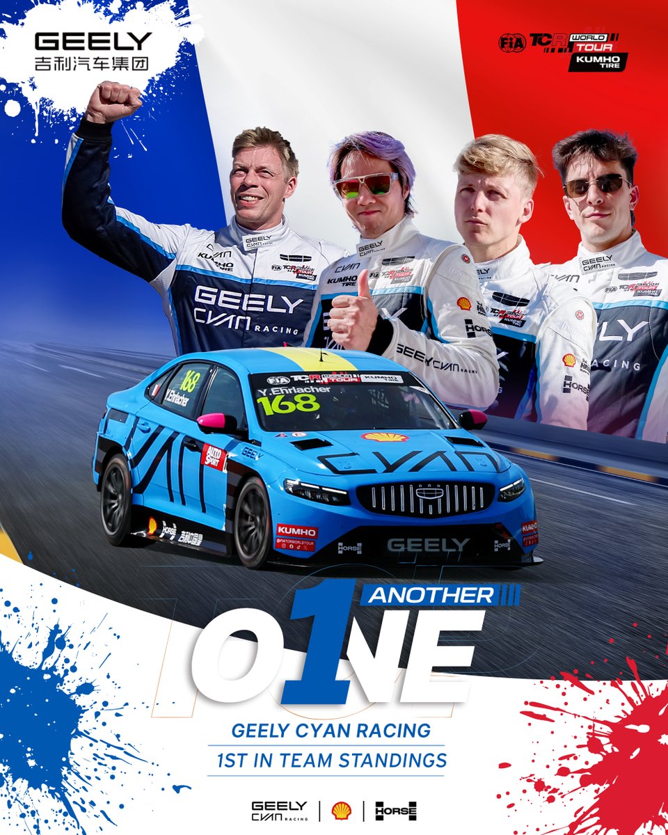 GeelyAutoGlobal's tweet photo. π Team standing leaders.
Geely Cyan Racing remains out front.
On to the next round. π₯
#GeelyAuto #SeeTheWorldInFull #GeelyPreface #GeelyPaceTCR #FIATCRWorldTour https://t.co/NaQliVmymI