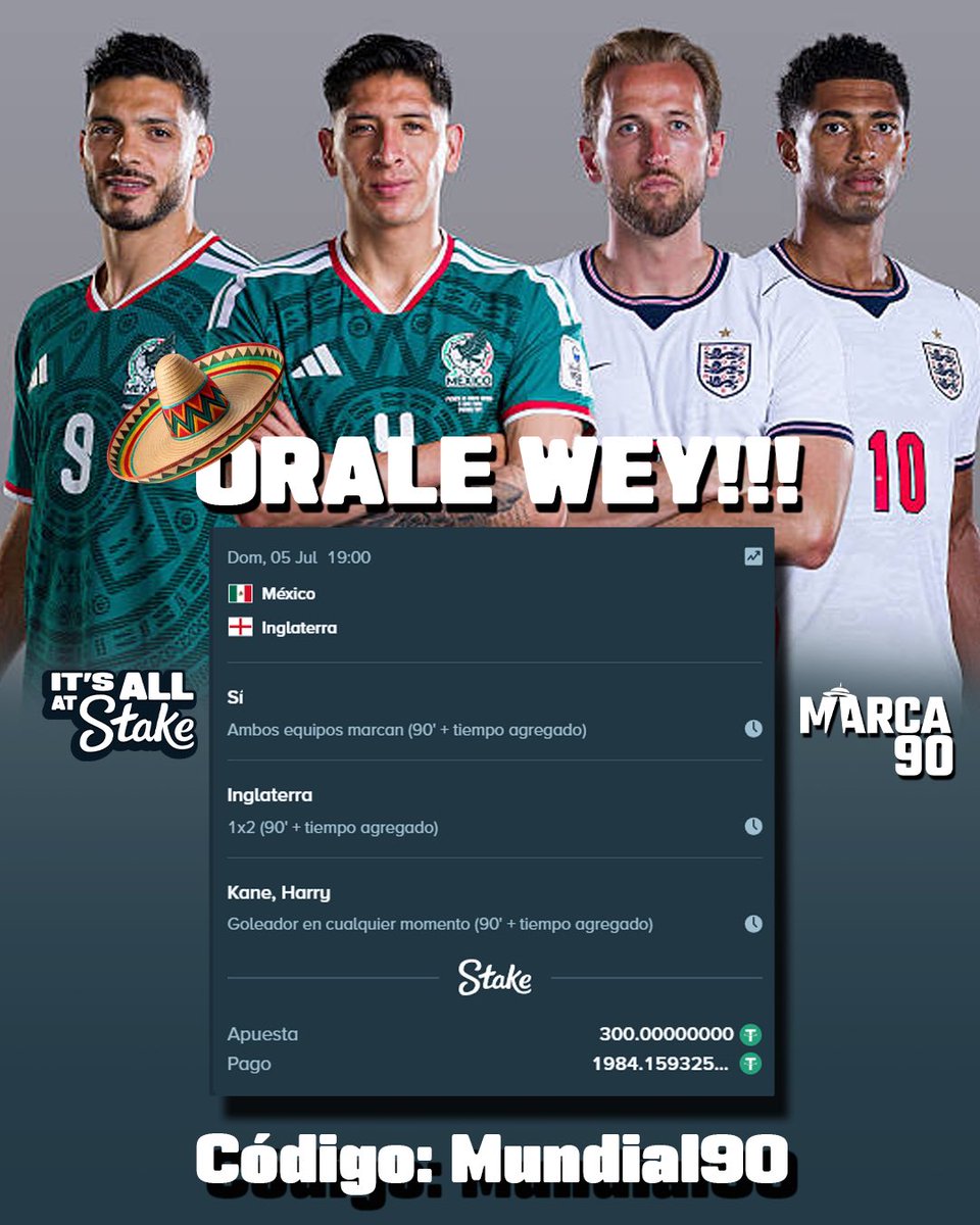 marca90ec's tweet photo. Sonarán Los Beatles al final del partido 🙌🏼 o México Lindo?
Sigue esta combinada y vamos a la segura 🇲🇽🆚🏴
utiliza el cogido: Mundial90 y gana $21 en tu depósito 👏🏻
#Stake #Marca90 #StakeEspañol https://t.co/9XJiu6JuJr